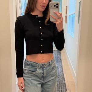 Zara Black Pearl-Button Cropped Cardigan